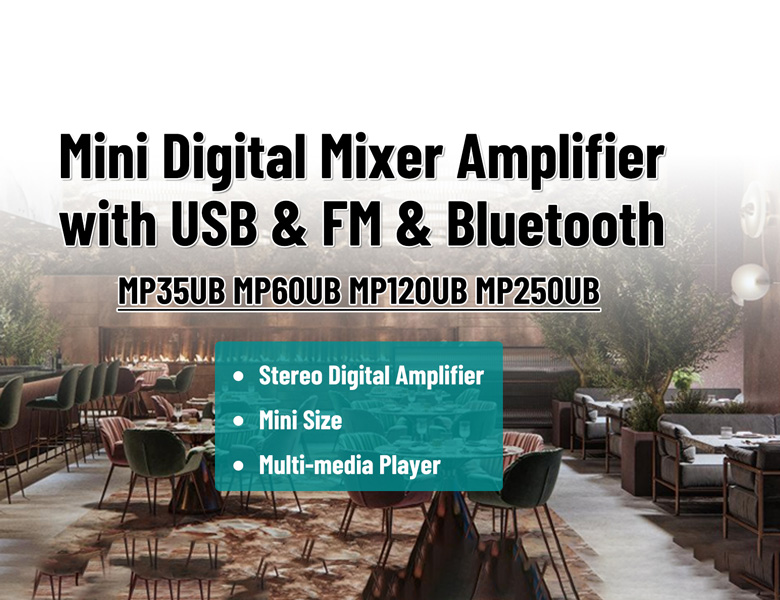 Mini amplificador mixer digital com USB & FM & Bluetooth MP35UB/MP60UB/MP120UB/MP250UB