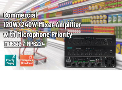 Amplificador de misturador comercial 120W/240W com prioridade de microfone MP6212/ MP6224