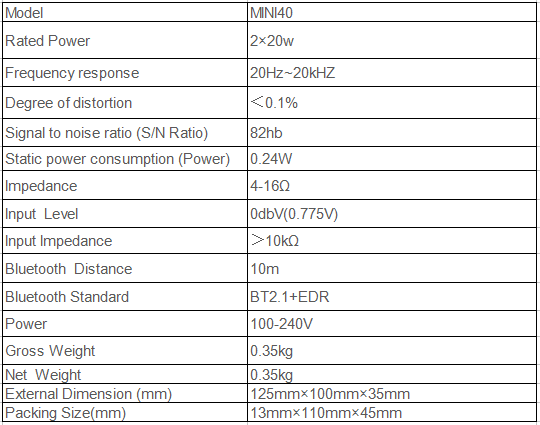 MINI40 2x20W MiNi Bluetooth Amplifier