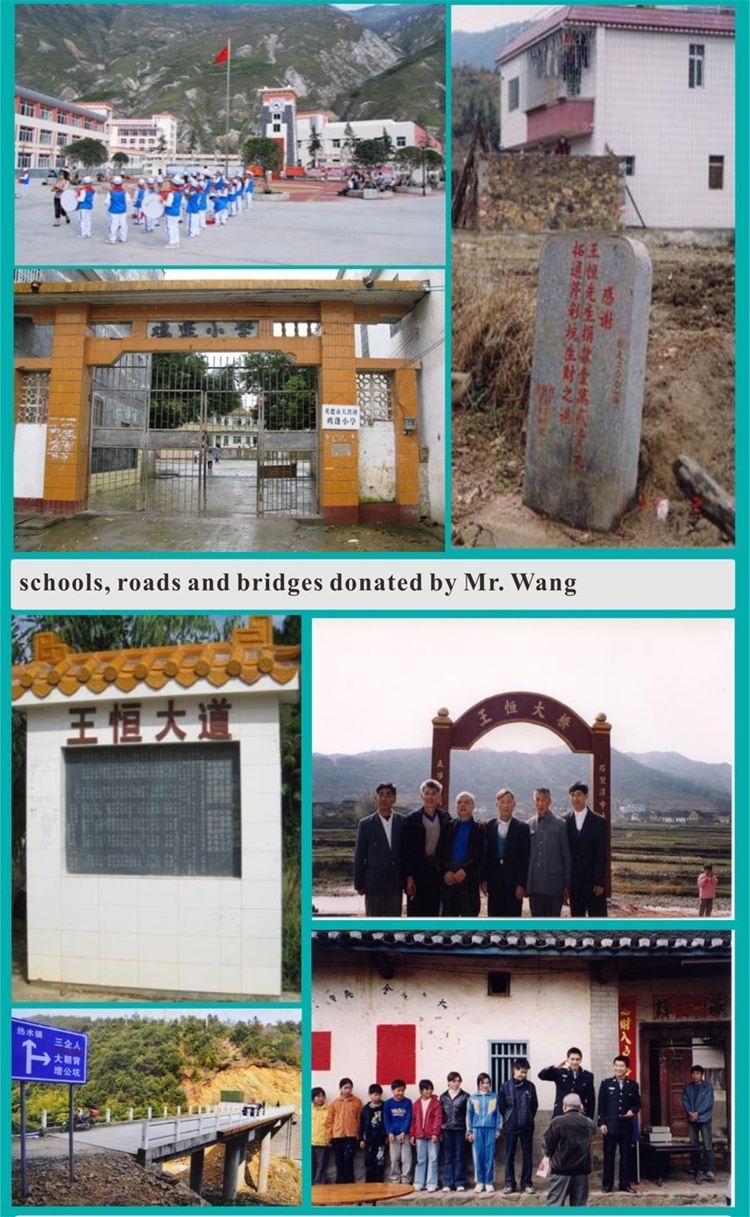 schools, roads and bridges donated by mr.Wang